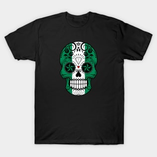 Nigerian Flag Sugar Skull with Roses T-Shirt